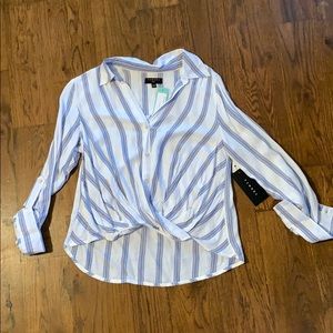 White and blue striped blouse